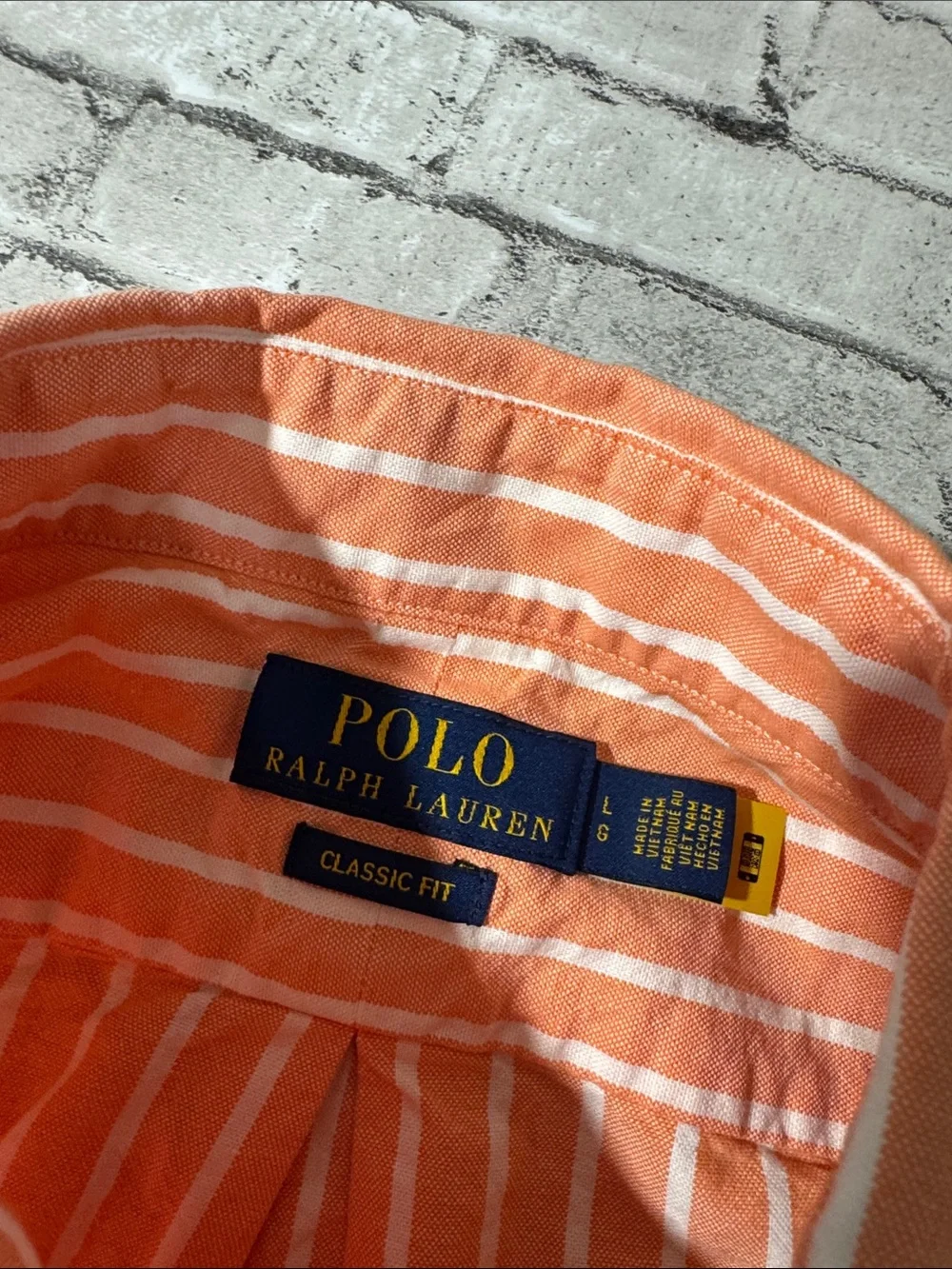 Polo Ralph Lauren mens L Large orange stripe classic fit oxford button up shirt